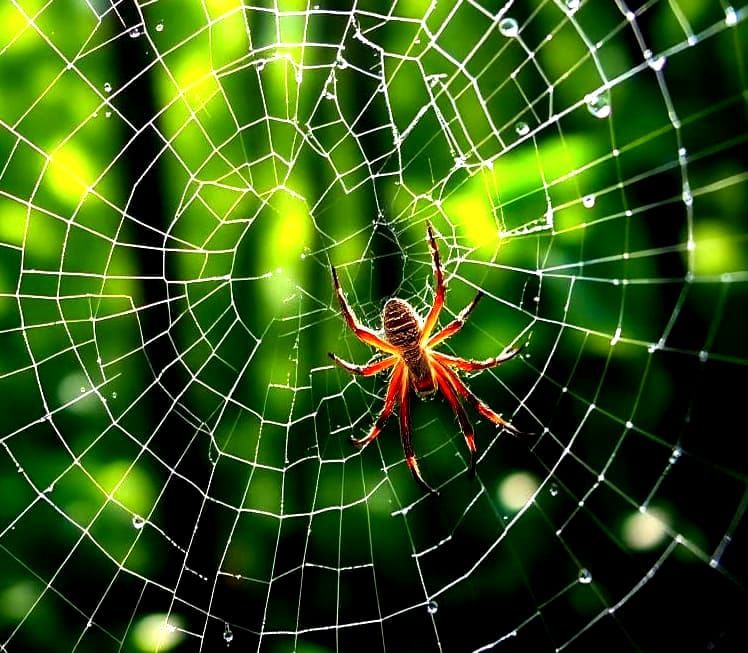 Dew-Kissed Web of Lush Greenery in Macro Photography