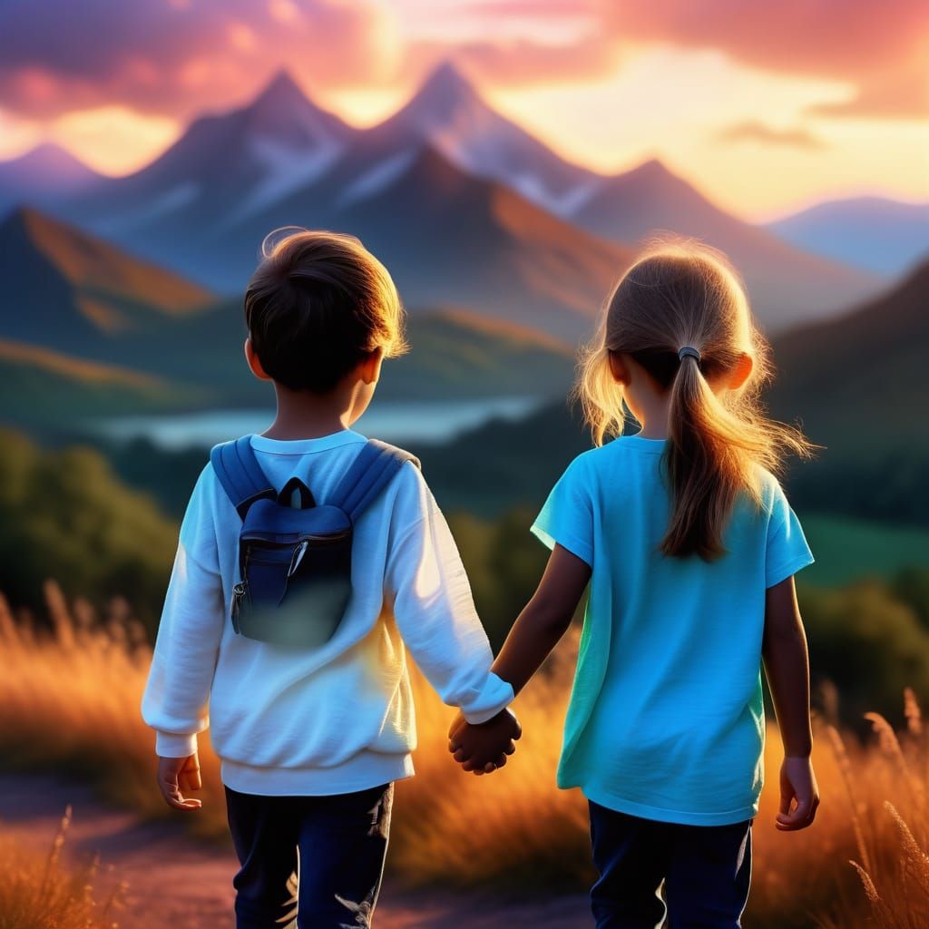 Ethereal Children with Crystal Bodies: Digital Art