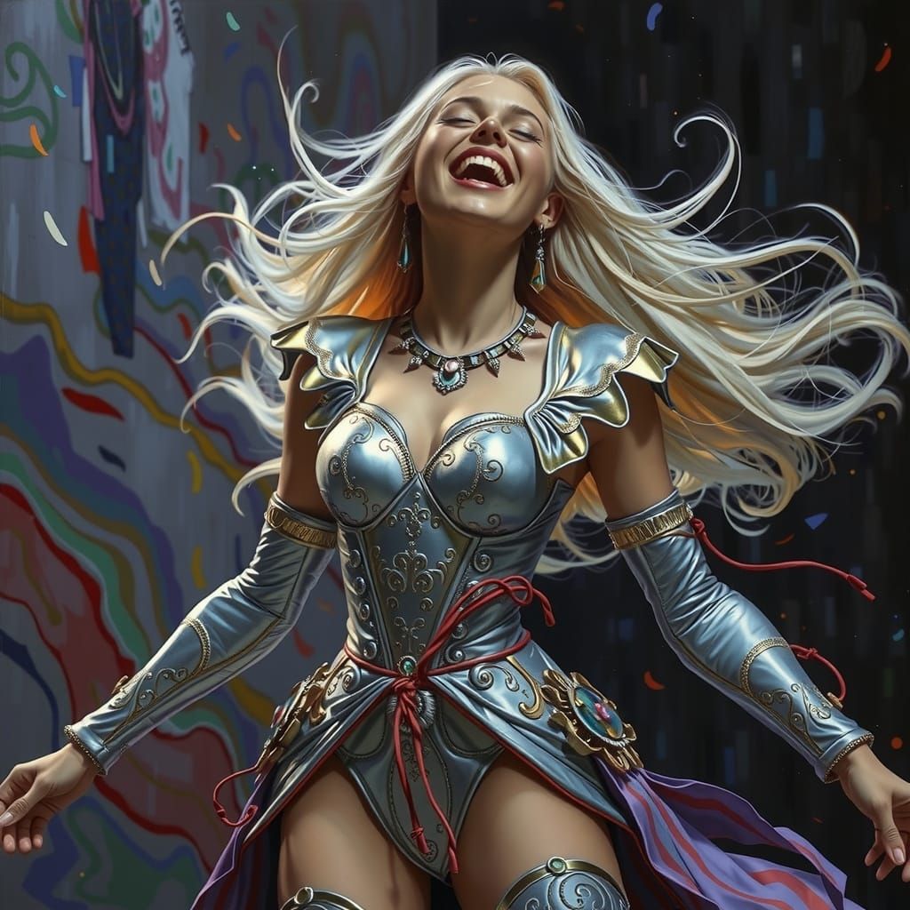 Vibrant Expressionist Scene with Joyful Figure