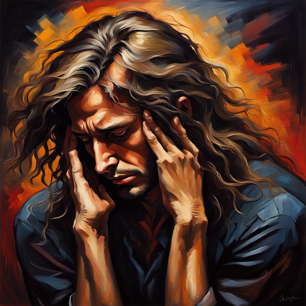 Expressionist Painting of Man in Despair