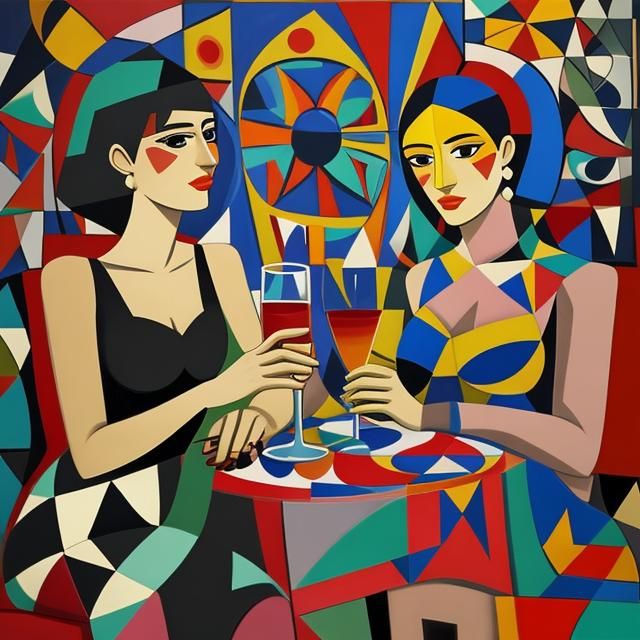 Cubist Couple at Lunch, Picasso Style