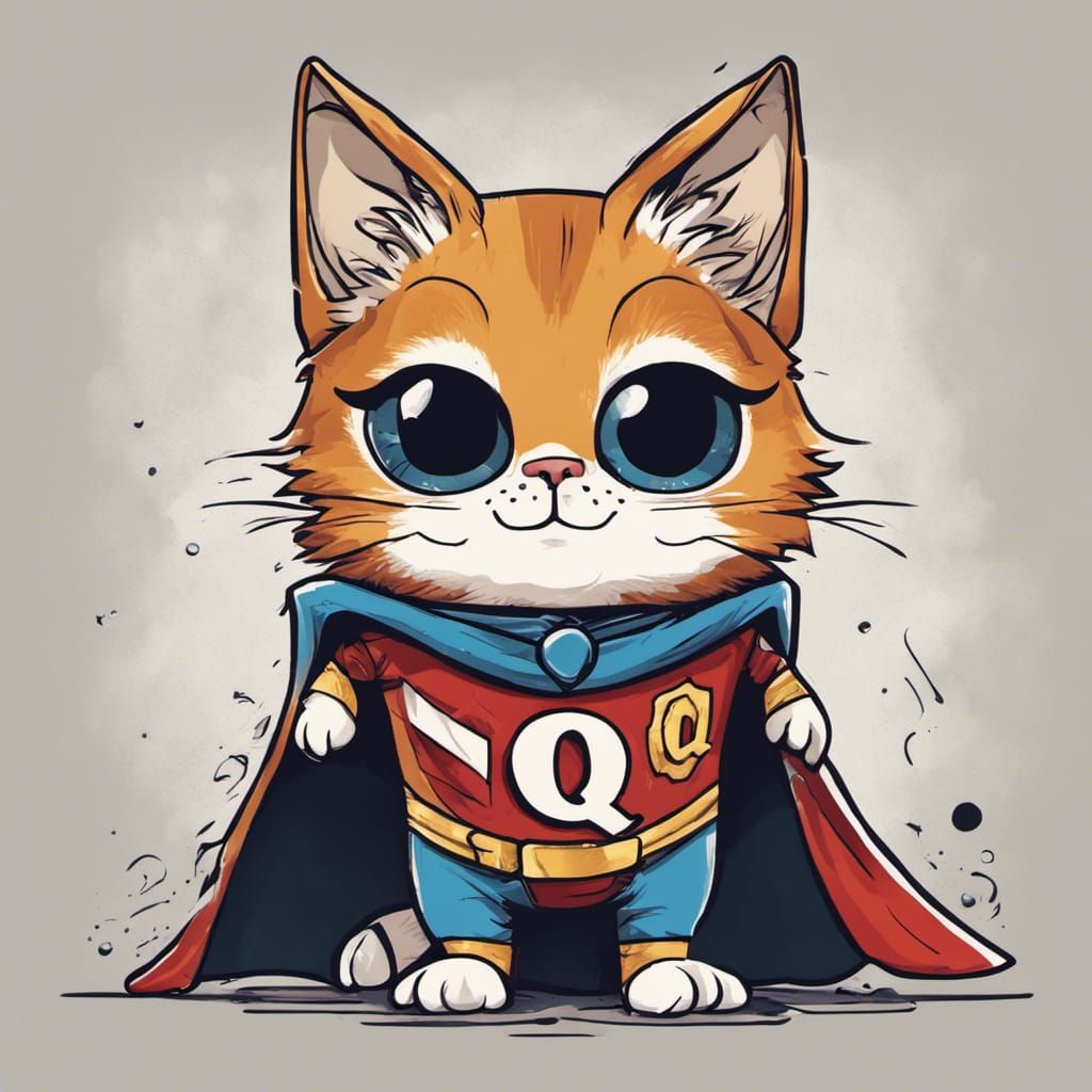 Cat Superhero with Cape, in Dave Pilkey Style