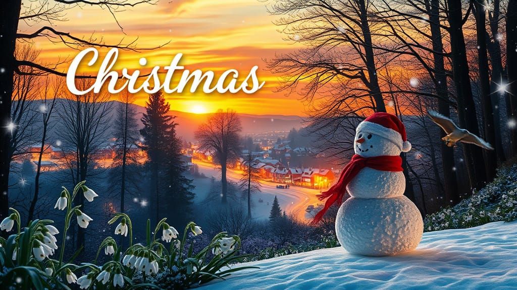 Magical Christmas Eve Scene: Snowy Towns and Cozy Woodland