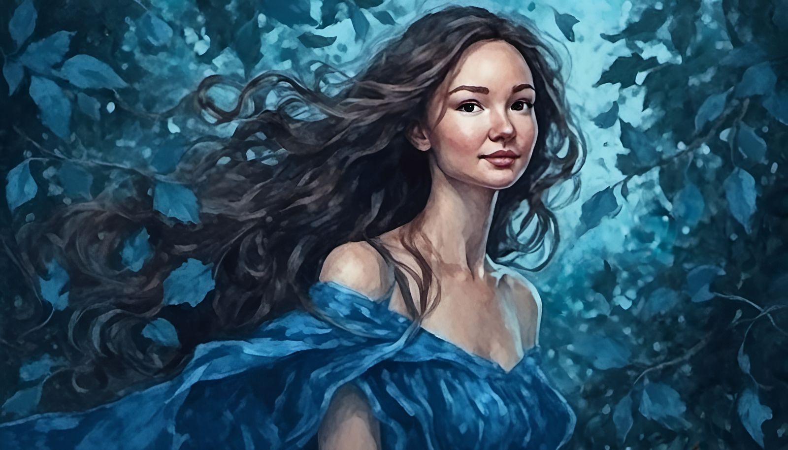 Whimsical Hand-Drawn Portrait with Ribbons and Leaves