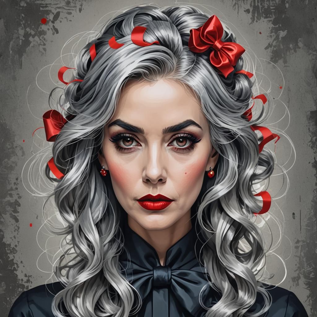 Stunning Woman with Bow: Pop Art Digital Portrait