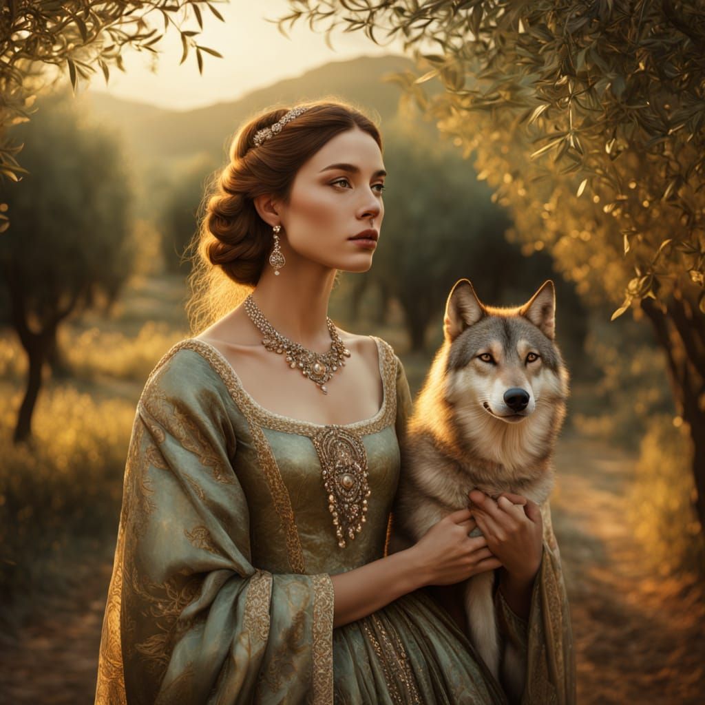 Renaissance Portrait of Italian Woman with Wolf