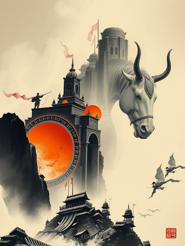 Chinese Ink Painting Collage Inspired by Jordan Grimmer