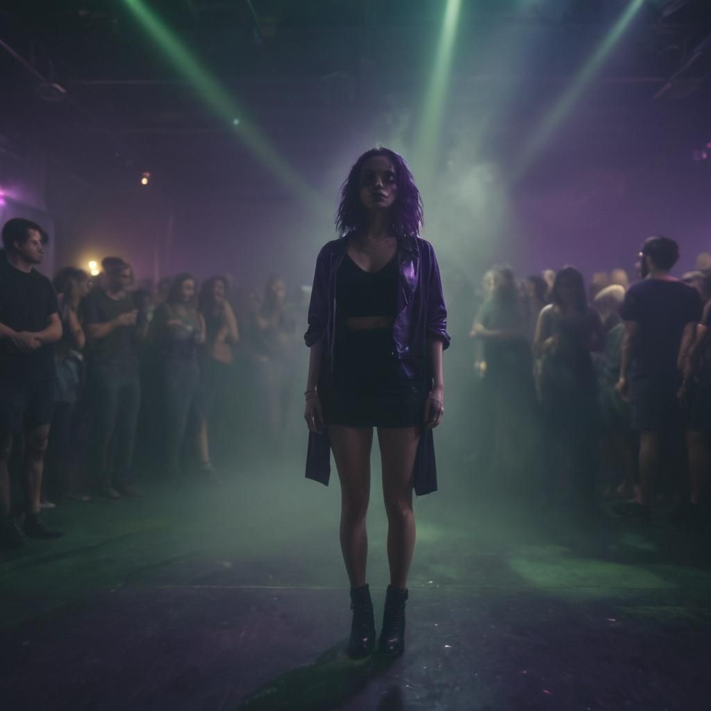 Woman Commands Attention in Gothic Nightclub