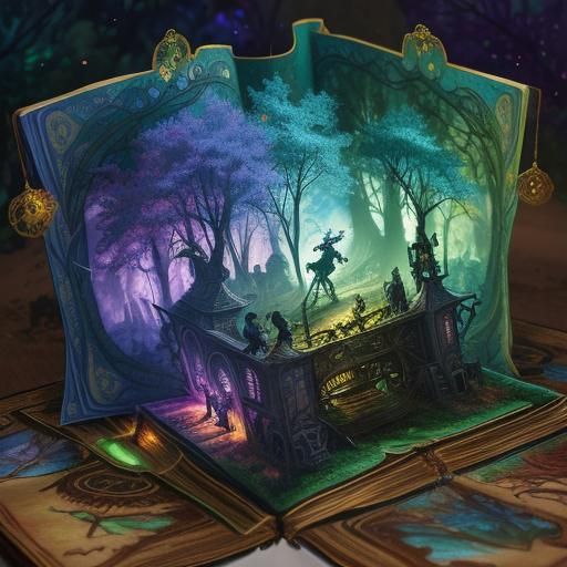 Magical Forest with Fairies and Steampunk Engine