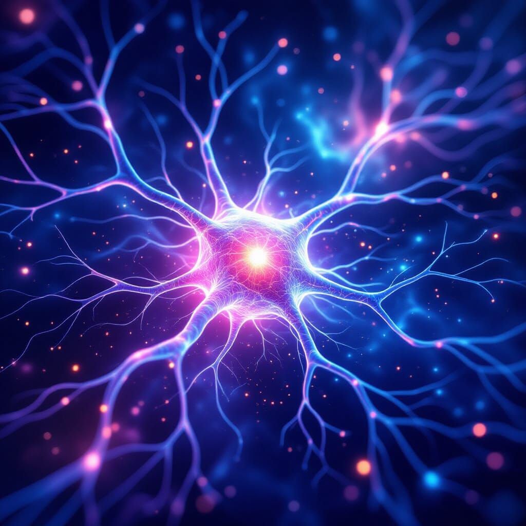 Glowing Neuron Pulsing in Cosmic Nebula