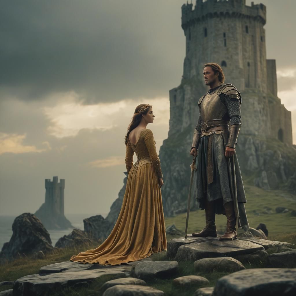 King Arthur and Guinevere at Camelot: Cinematic Still