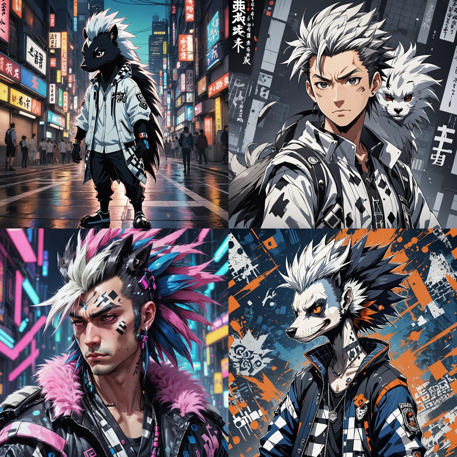 Skunk Human with Mohawk in Anime Style