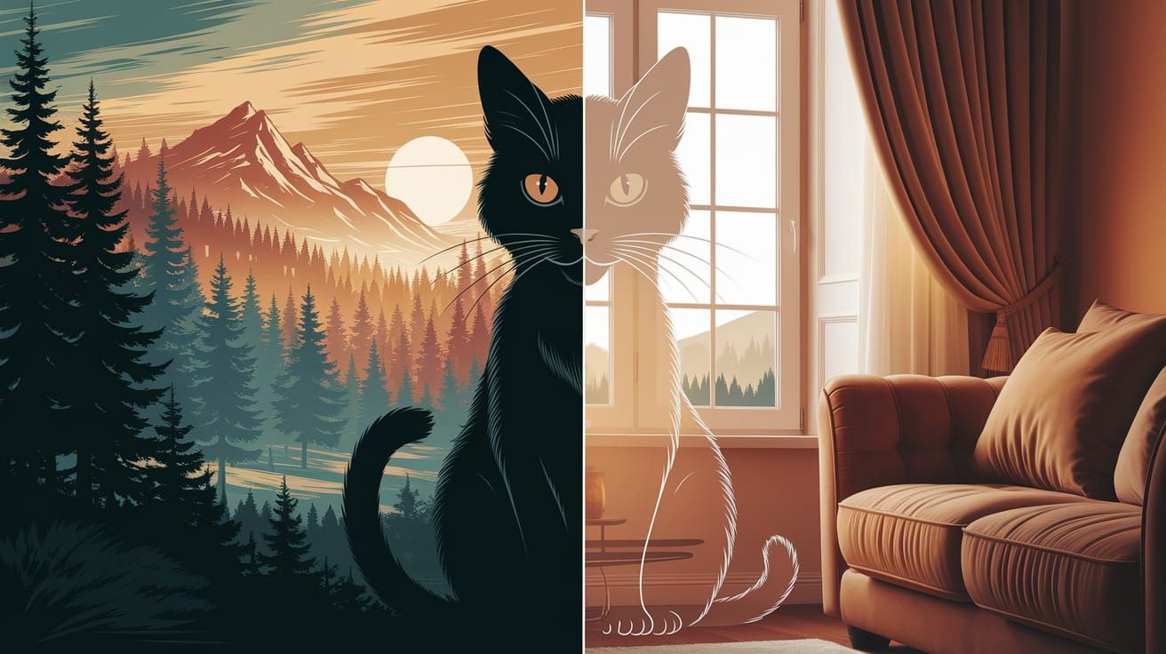 Conceptual Cat Silhouette: Wild Meets Domestic in Digital Ar...