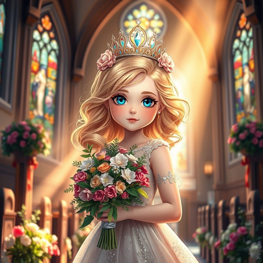 Radiant Girl in Wedding Chapel, Anime Style