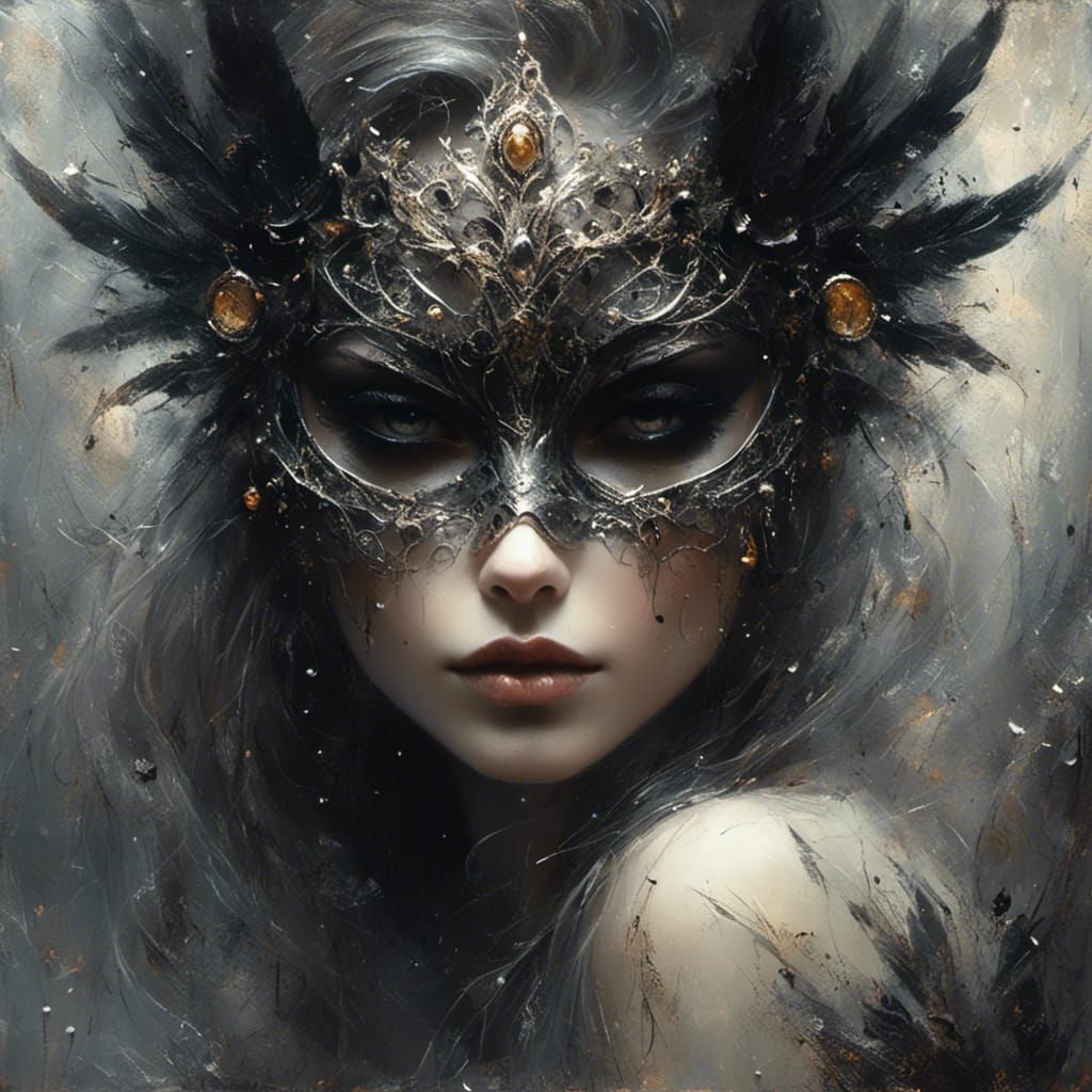 Gothic Woman in Solar Shadow Mask Portrait