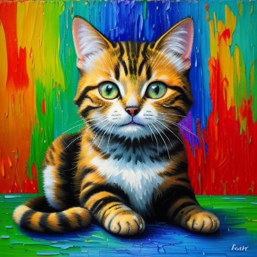 Colorful Cat in Neo-Impressionistic Expressionist Style