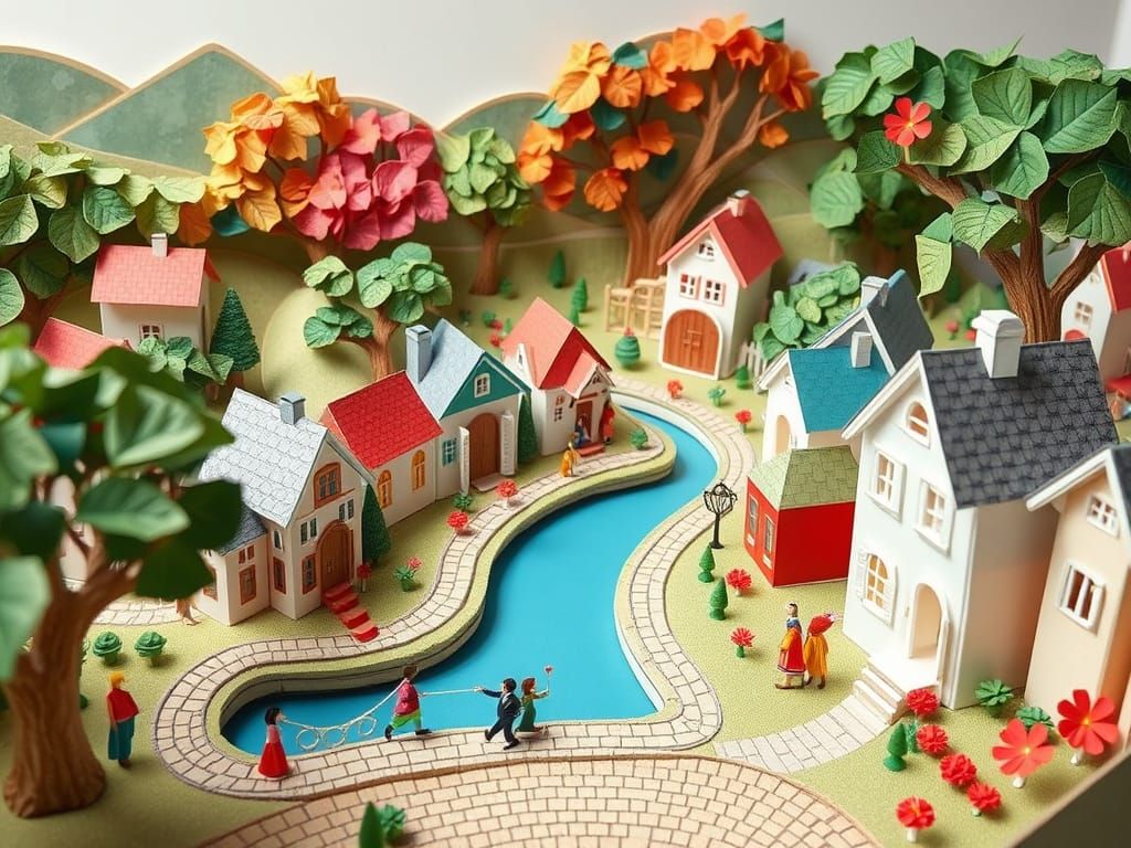 Whimsical Origami Village in Stop-Motion Style