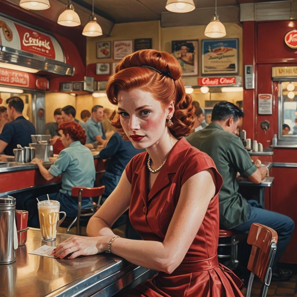 Nostalgic Diner Scene in Gouache Style