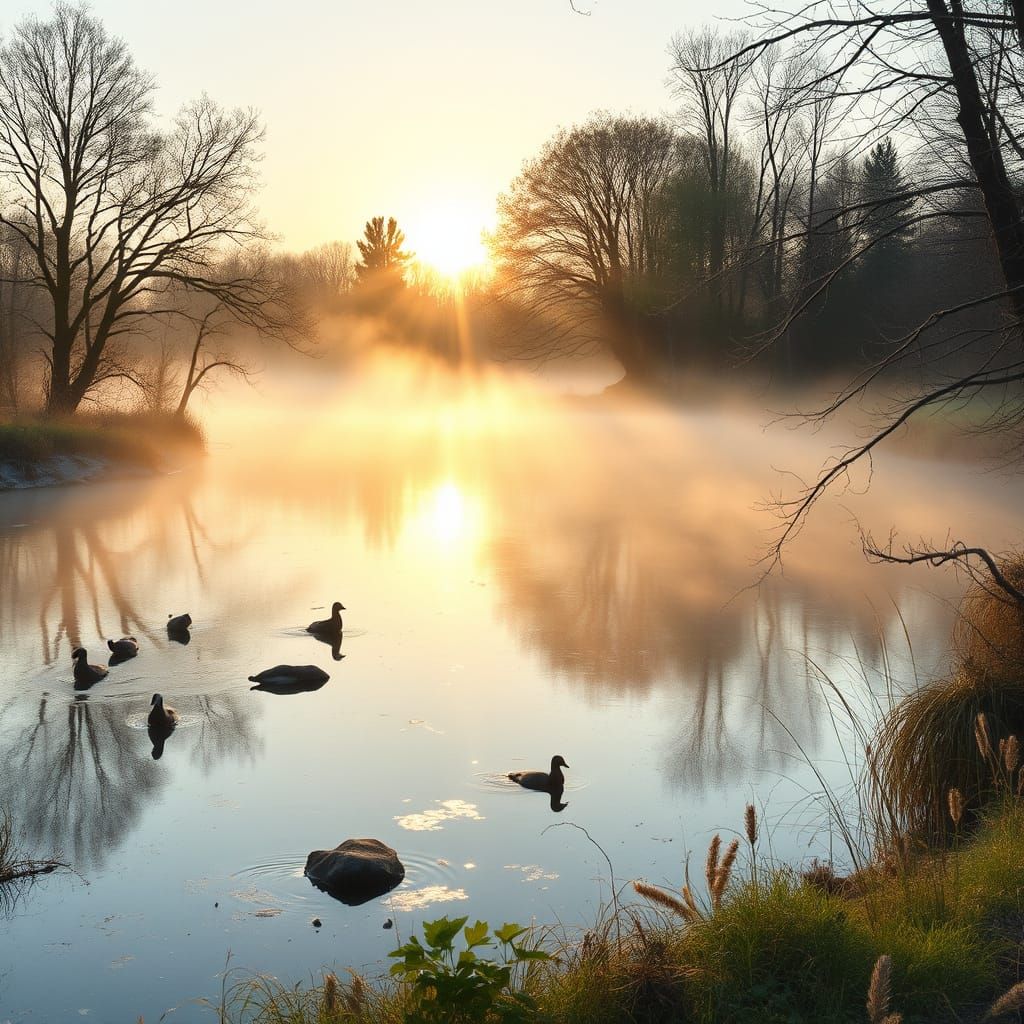 Tranquil Spring Sunrise: A Watercolor Painting