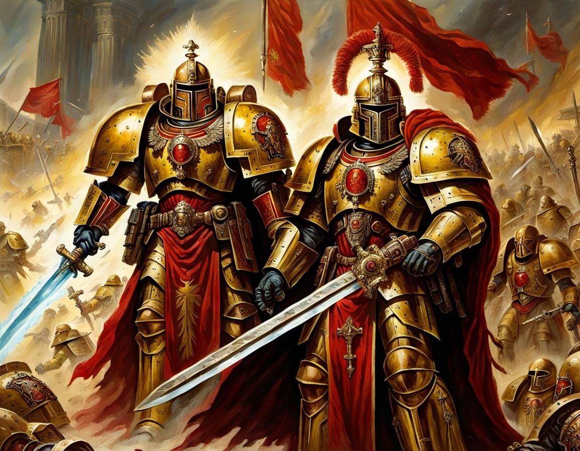 Adeptus Custodes Wielding Power Sword on Battlefield