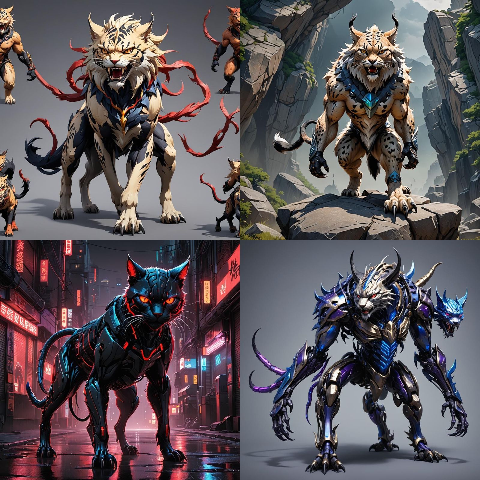 Muscular Six-Legged Lynx in Anime Style