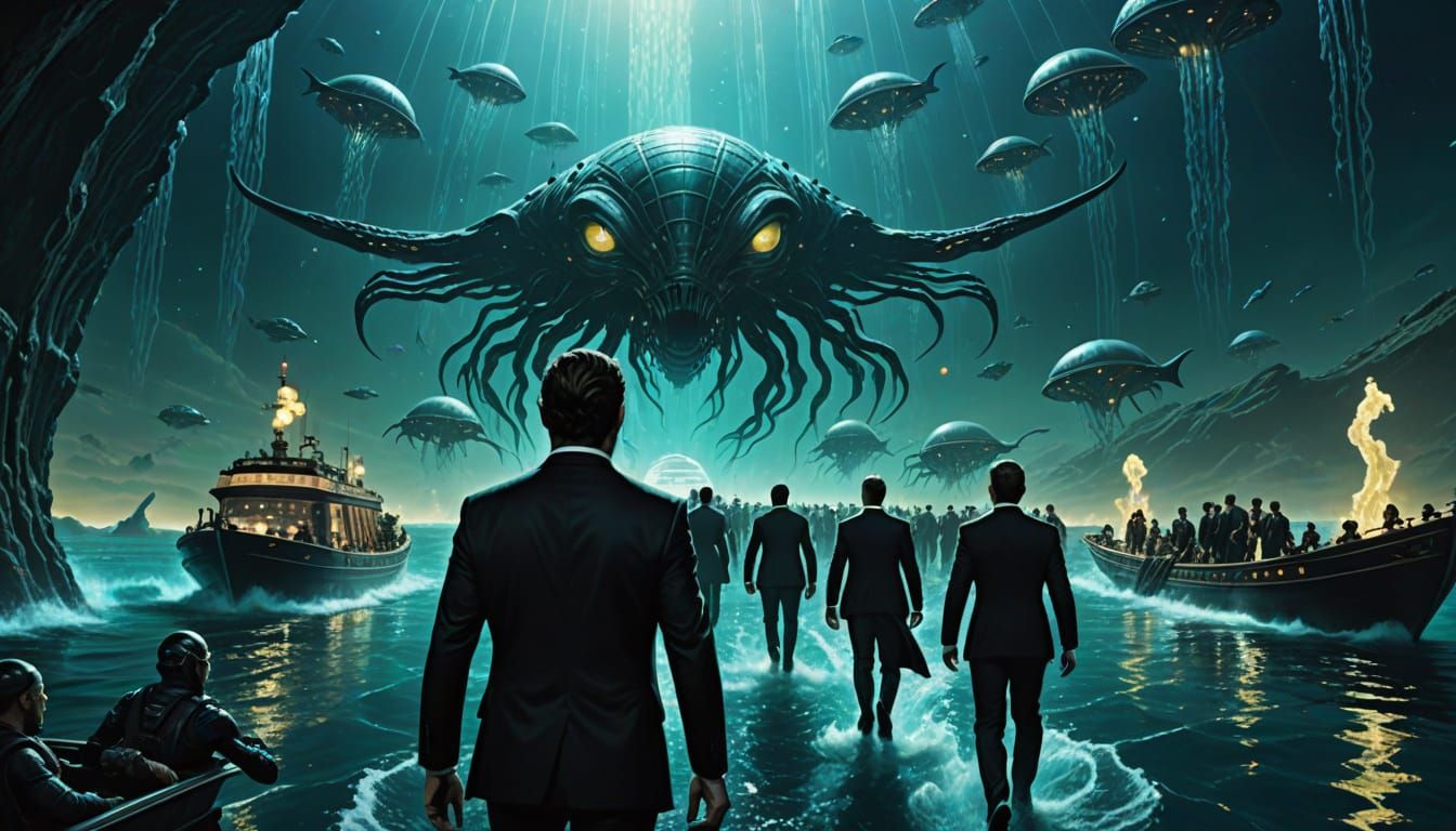 Jason and Argonauts in Bioluminescent Ocean