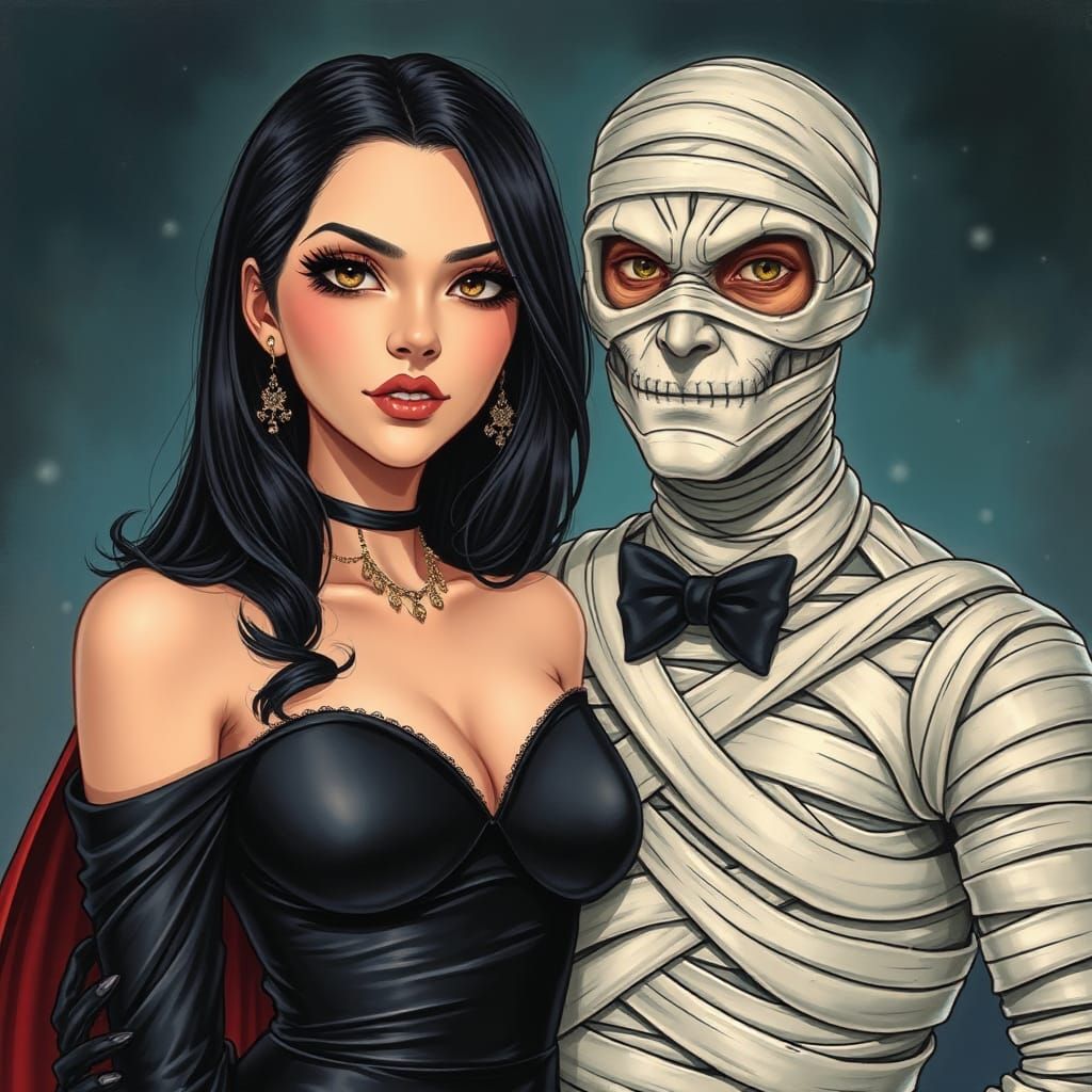 Teenage Vampire and Mummy Prom Photo in Manga Style