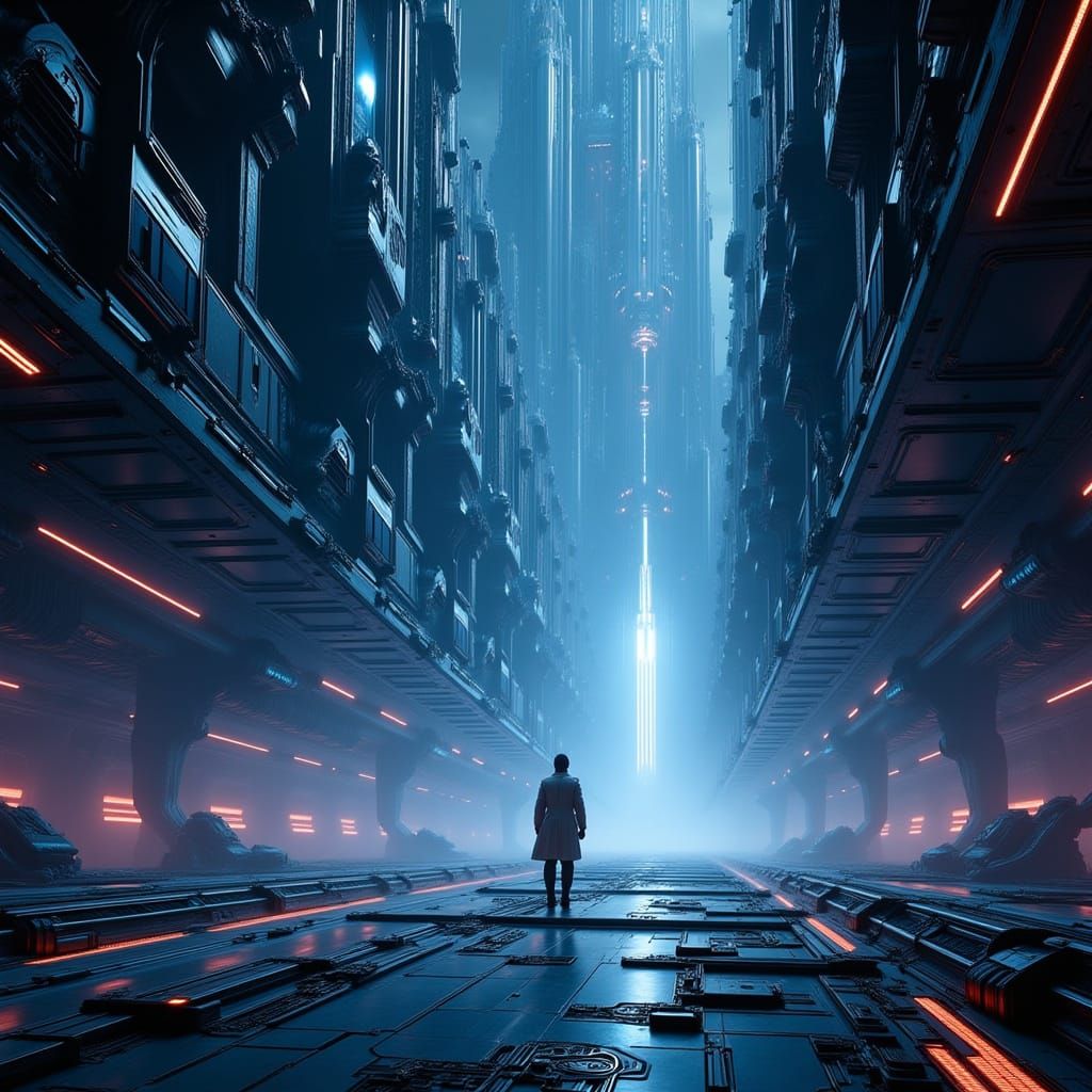 Futuristic Underground Computer System in Retro-Futurism Sty...