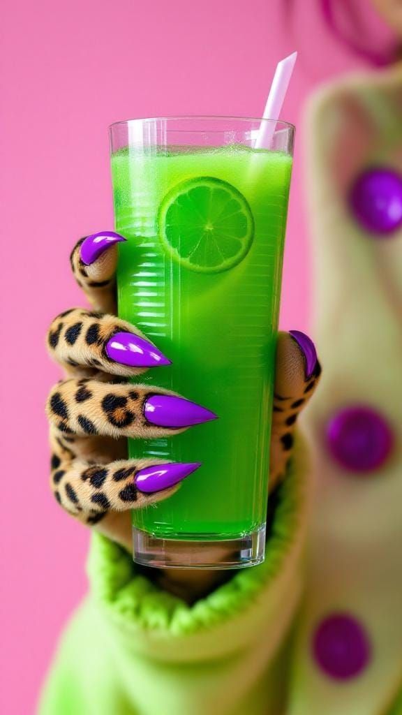 Leopard Hands Hold Green Juice: Surreal Fashion