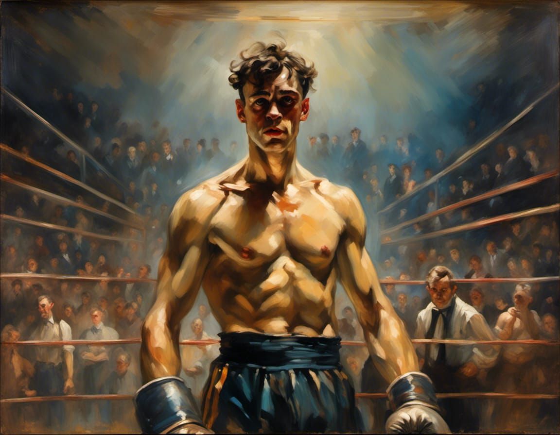 Bruised Boxer in Spotlight: A Vintage Chiaroscuro Portrait