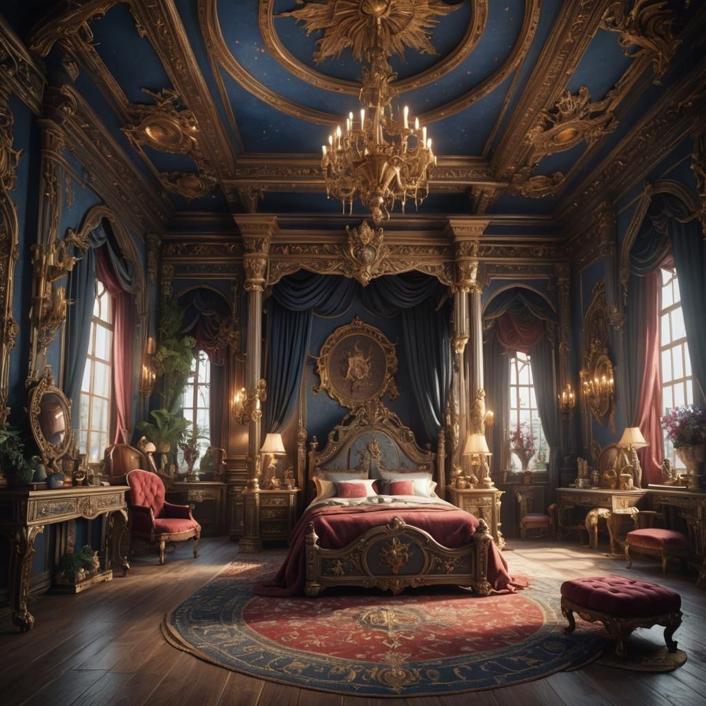 High-Fantasy Royal Bedroom in Detailed Matte Painting Style