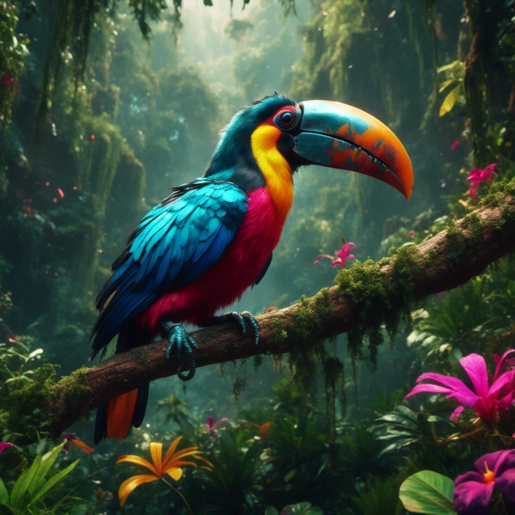 Polychromatic Toucan in Lush Tropical Jungle
