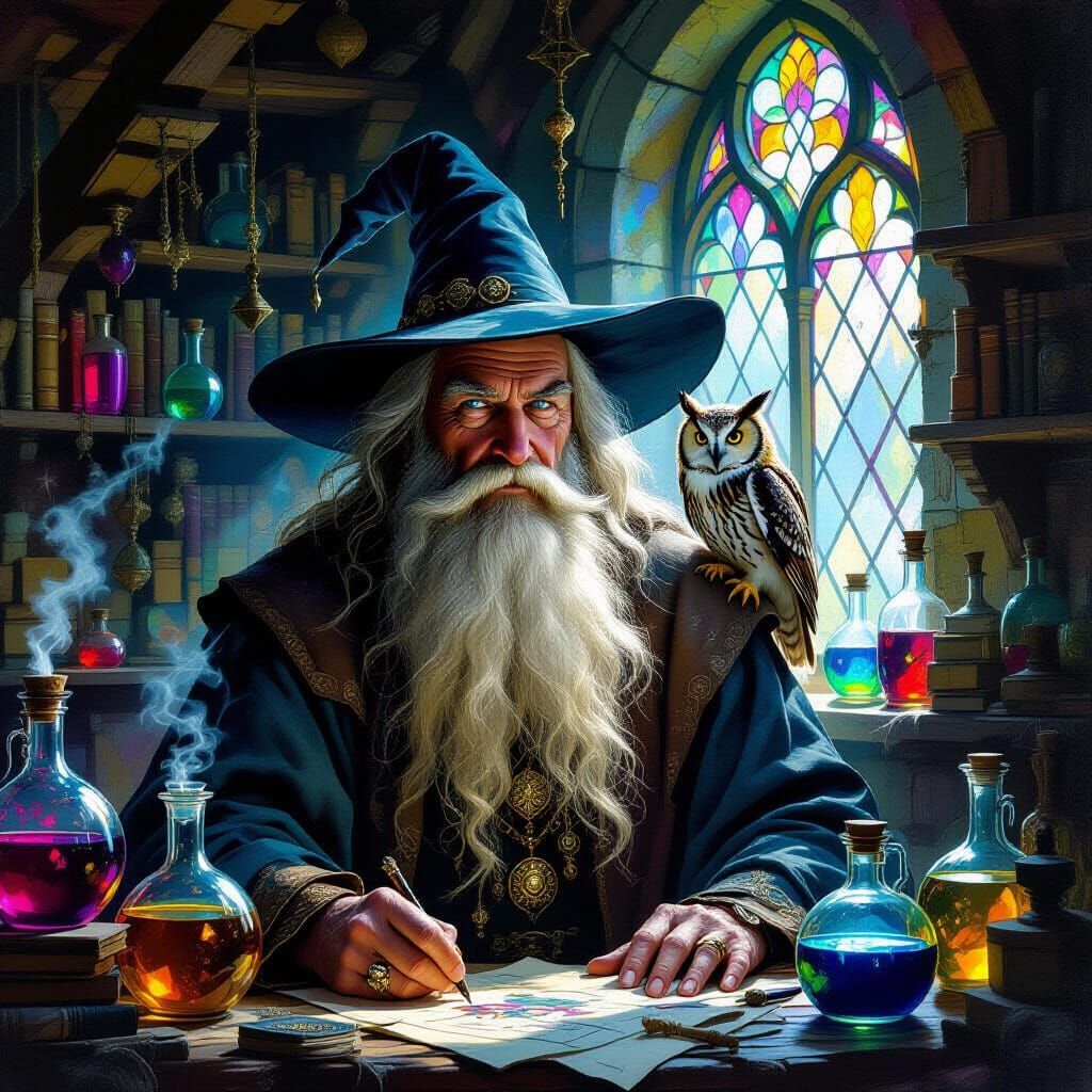 Wizard in Workshop Portrait as Oil Painting