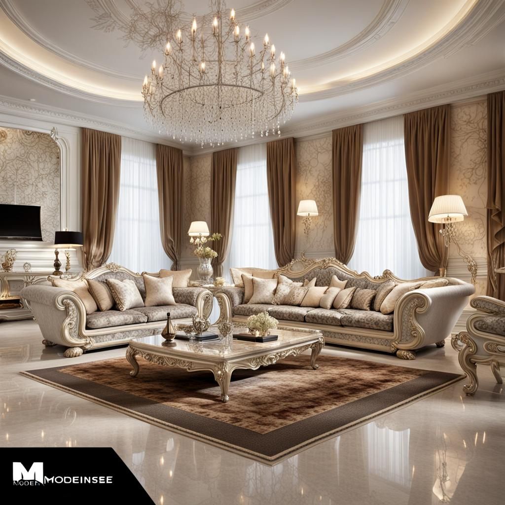 Spectacular Living Room with Silk Velvet and Marble