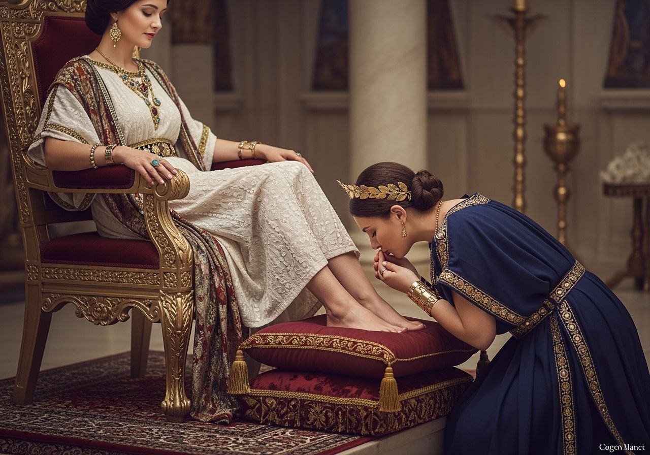 Barefoot Roman Empress with Kneeling Servant