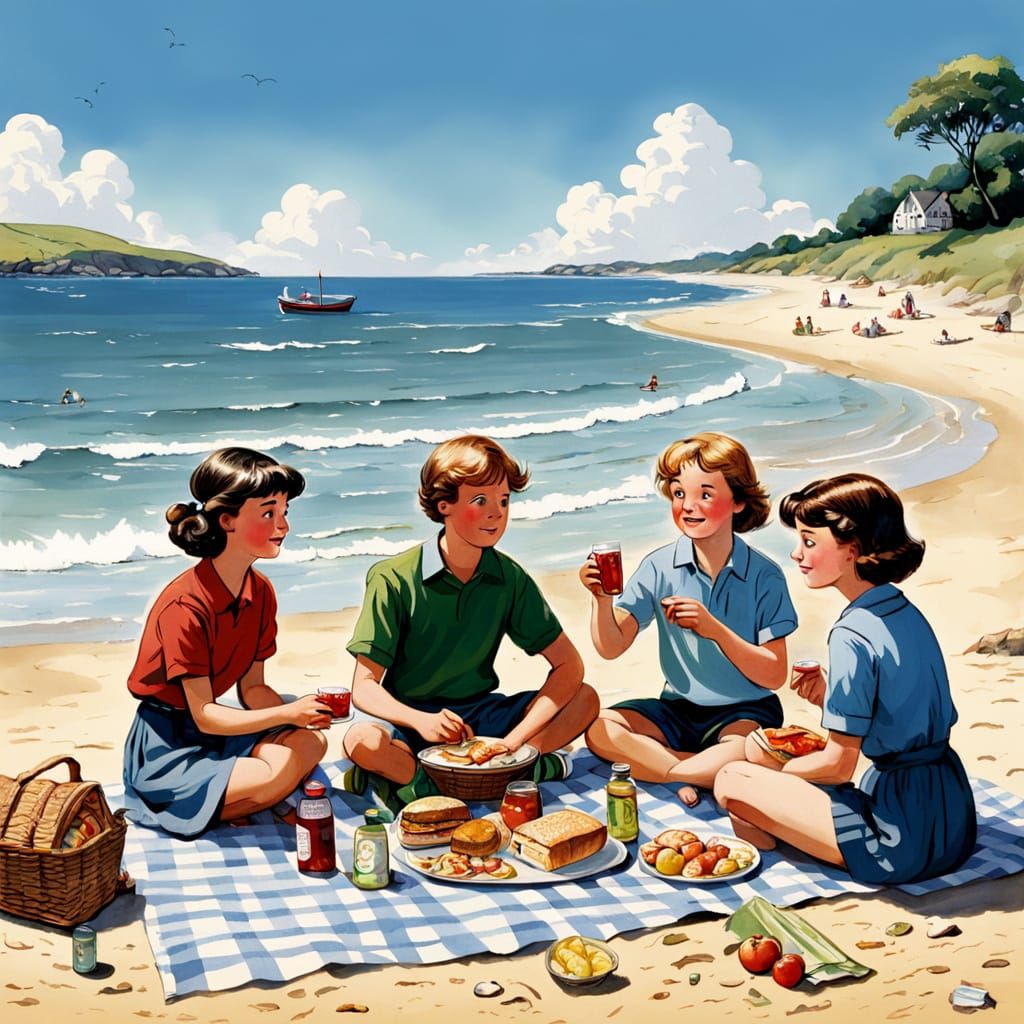 Famous Five Picnic on the Beach Illustration