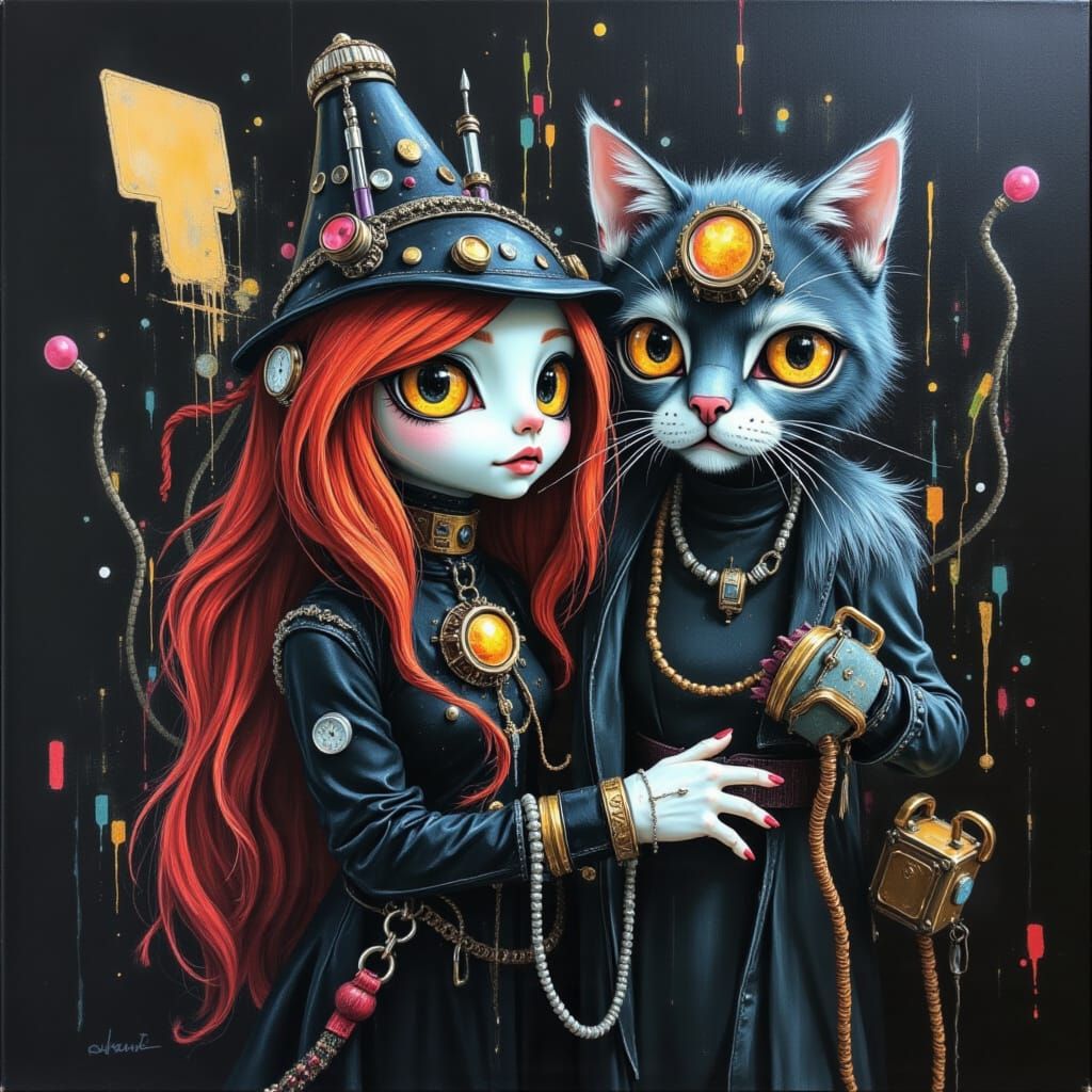 Steampunk Whimsy of a Ragdoll Cat and Her Inventor Friend