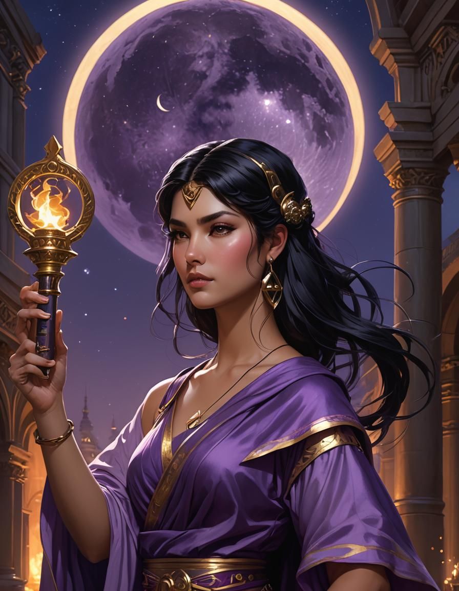 Mystical Woman with Key in Art Nouveau Style