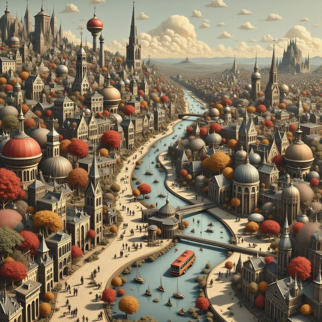 Monochrome Desert Cityscape in Steampunk Style