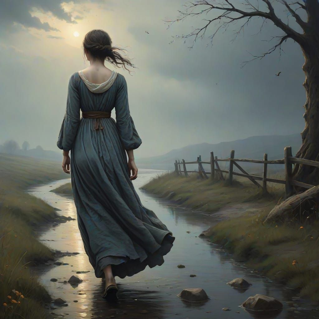 Ethereal Melancholy Landscape in Impressionist Style