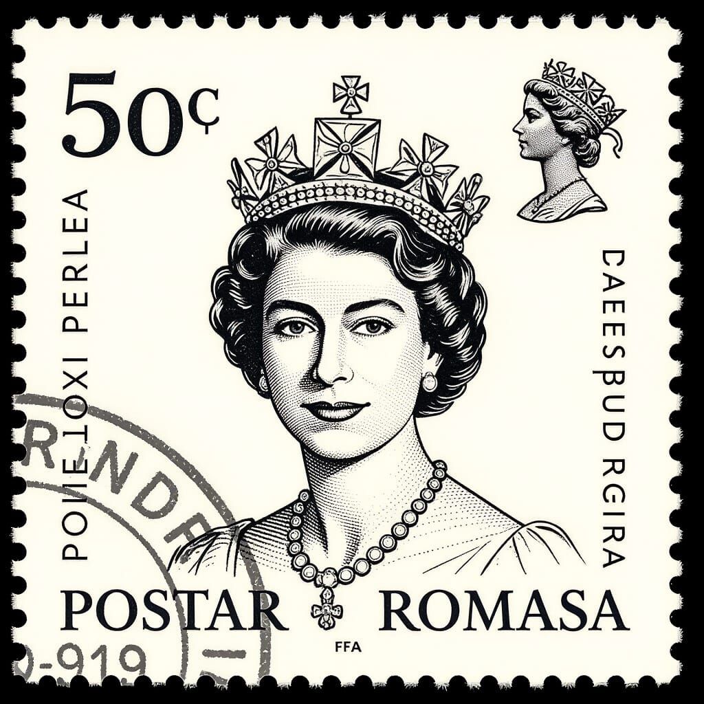 Queen with Crown: Classic Postage Stamp Art