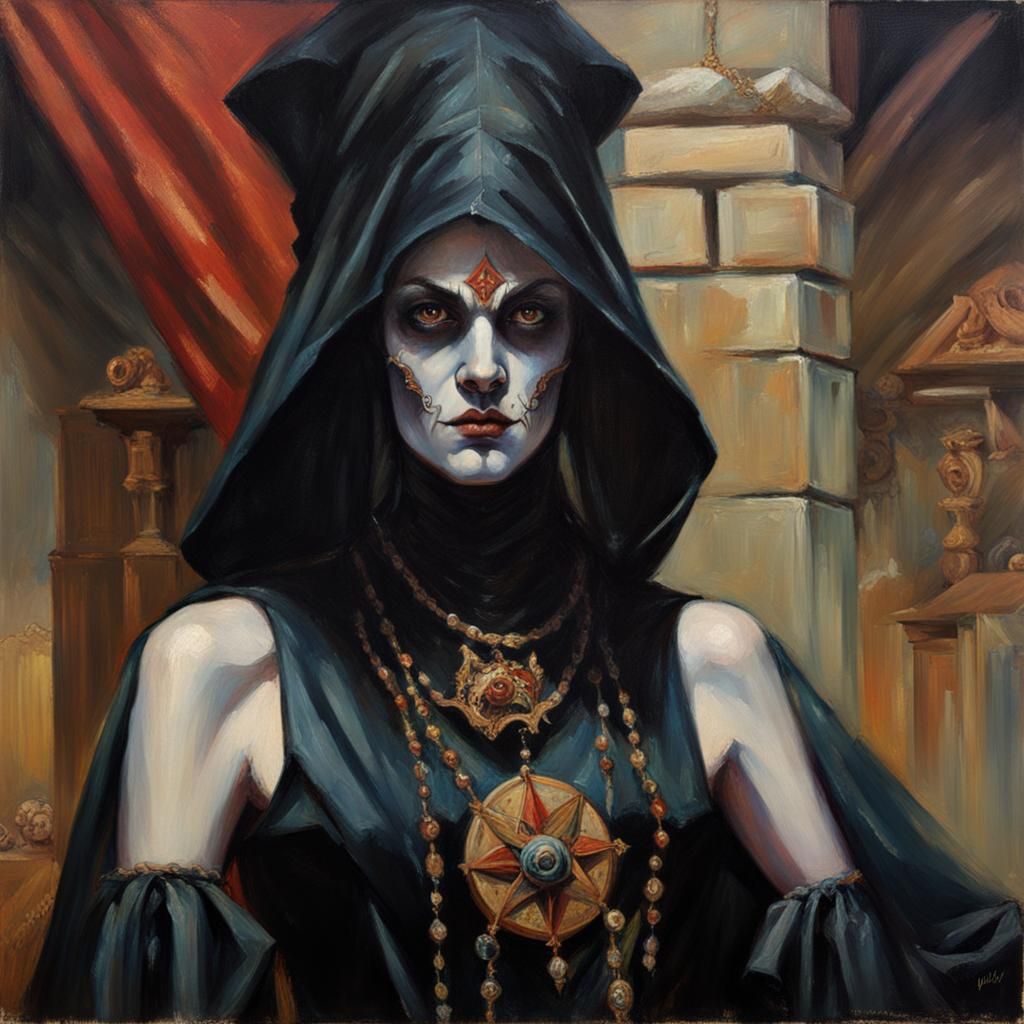 Cultist in Black Robes, Oil Painting by Gurney
