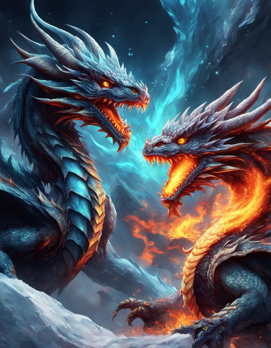 Fire and Ice Dragons Clash in Anime Style