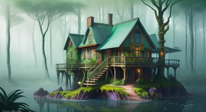 Wingless Bird on Mossy Stump: Fauvist Digital Art