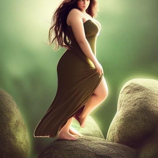 Woman Controls Floating Rocks: Hyper-Realistic Digital Art