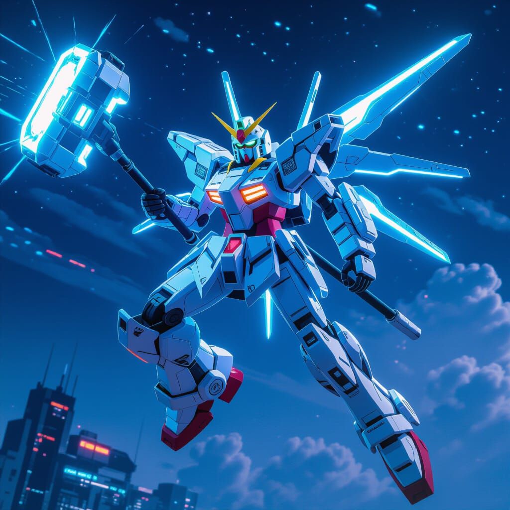 Gundam Knight with Neon Energy Warhammer