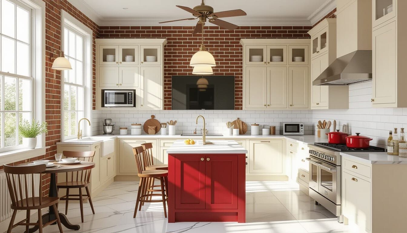 Victorian Kitchen with Modern Appliances in Ivory and Brick