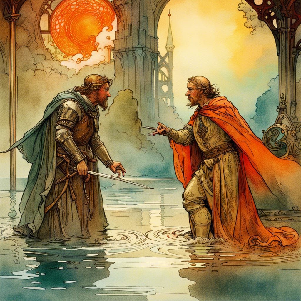 Sir Gawain against Sir Lancelot | Ink Painting