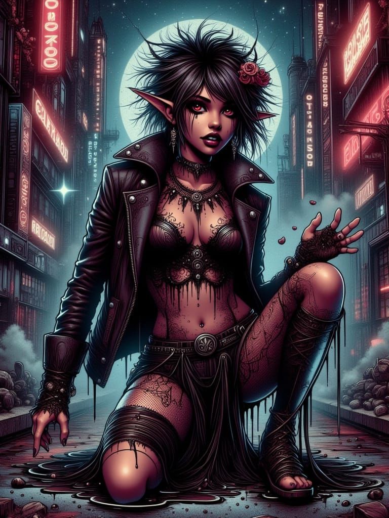 Gothic Punk Fairy Dancing in Neon City