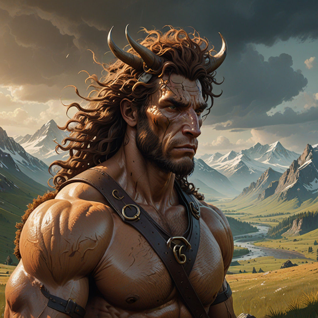 Towering Centaur in Earthy Tones, Inspired by Cyberpunk and....